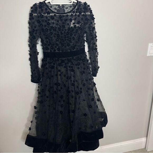 MAC DUGGAL EMBELLISHED ILLUSION HIGH NECK LONG SLEEVE FIT & FLARE - Picture 13 of 14